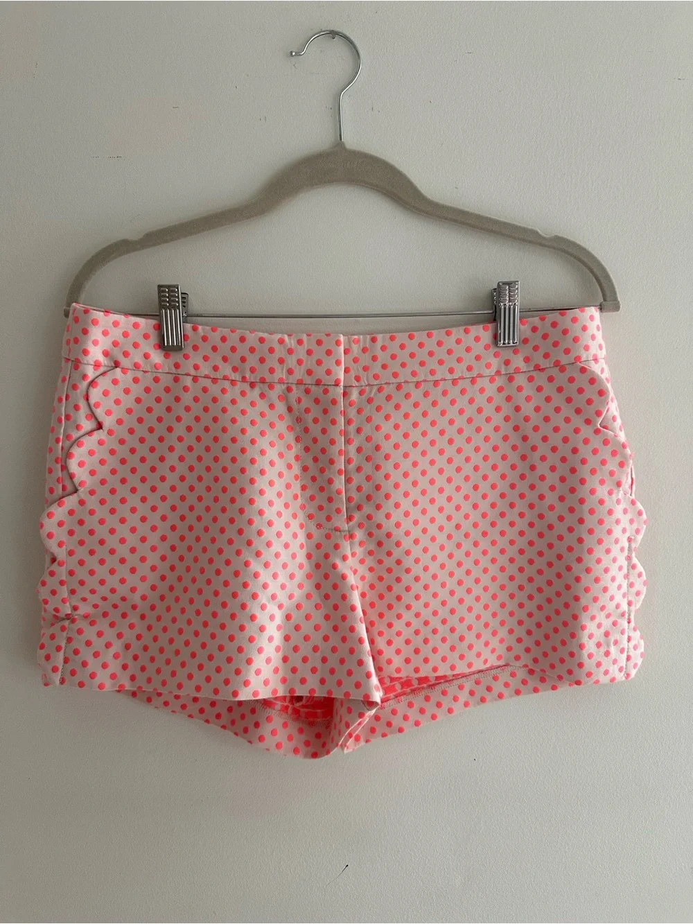 J. Crew Coral Pink Polka Dot Scallop Side Shorts